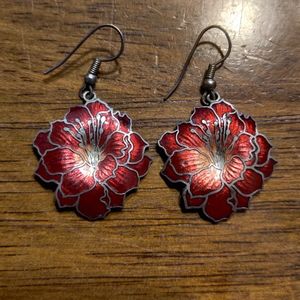 Cloissone dangle flower earrings